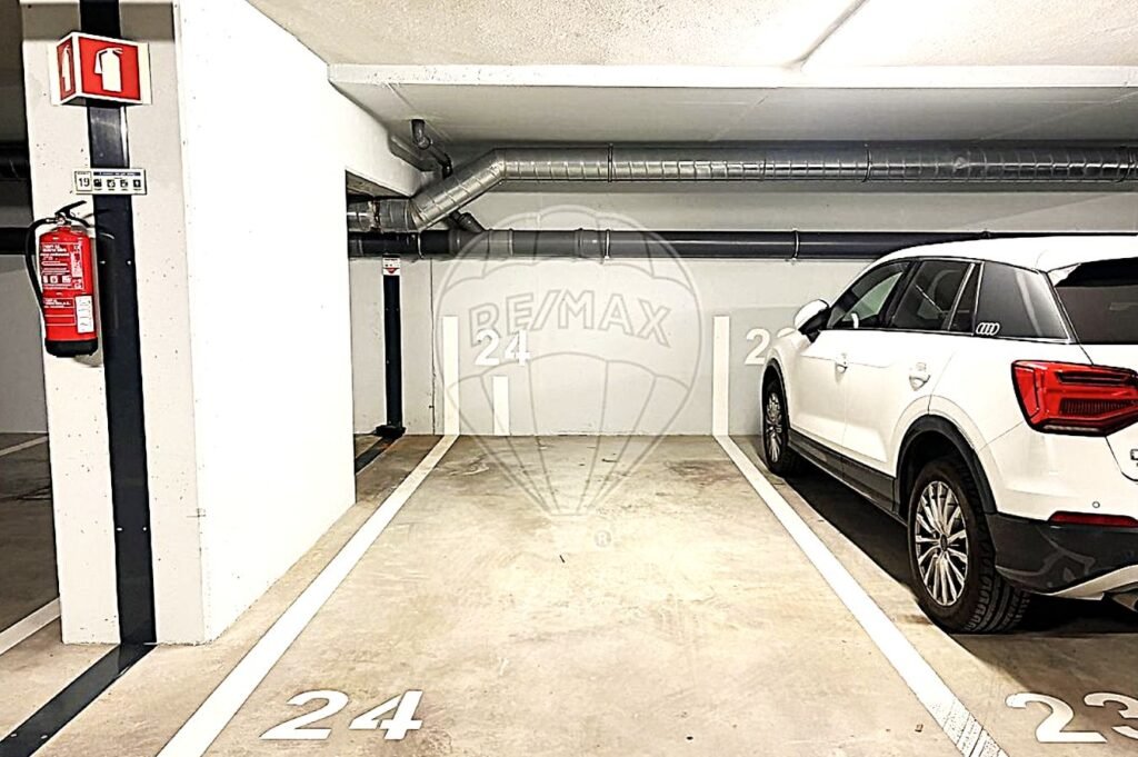 Frontal view of the secure and well-lit underground parking facility.