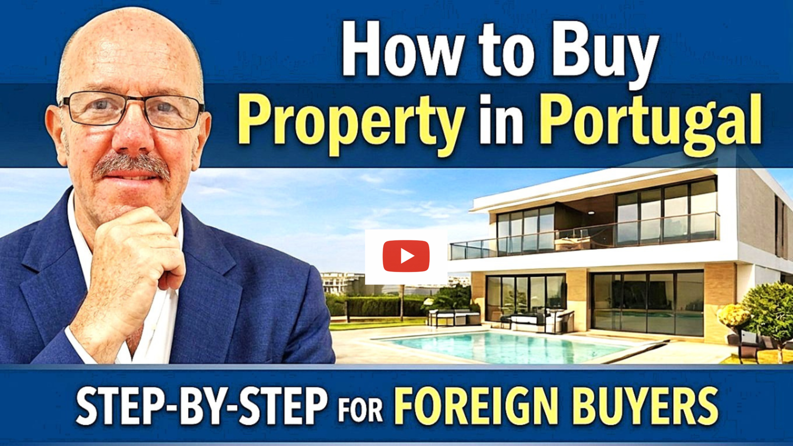 Video thumbnail for ‘How to Buy Property in the Algarve’ with imagery of Vilamoura coastline and luxury homes.